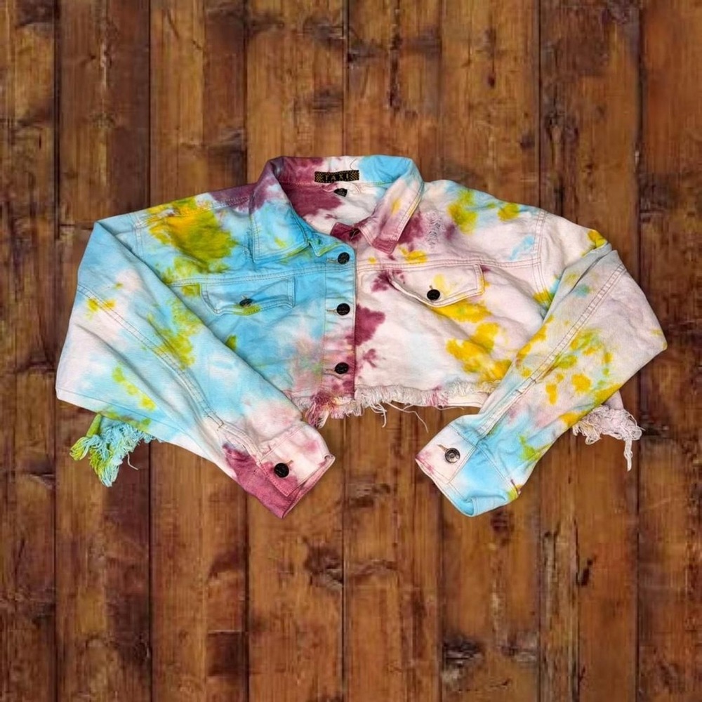 Tie Dye Taxi Brand Cropped Denim Jacket Colorful Women's 1X